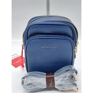 Montana West Crossbody Bag Small Blue Pebble Leather Phone Wallet Organizer